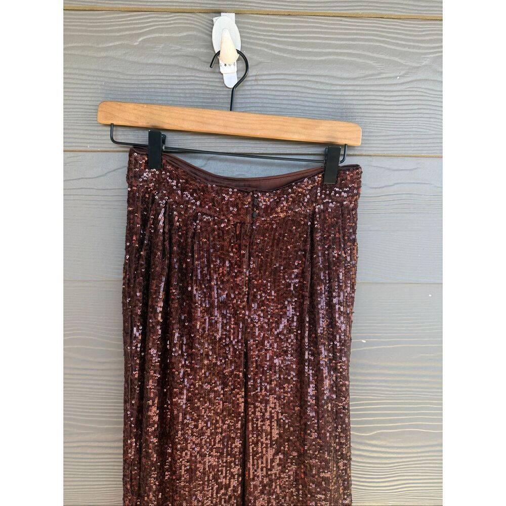 Express high waisted sequin chocolate brown trousers - Picture 3 of 6